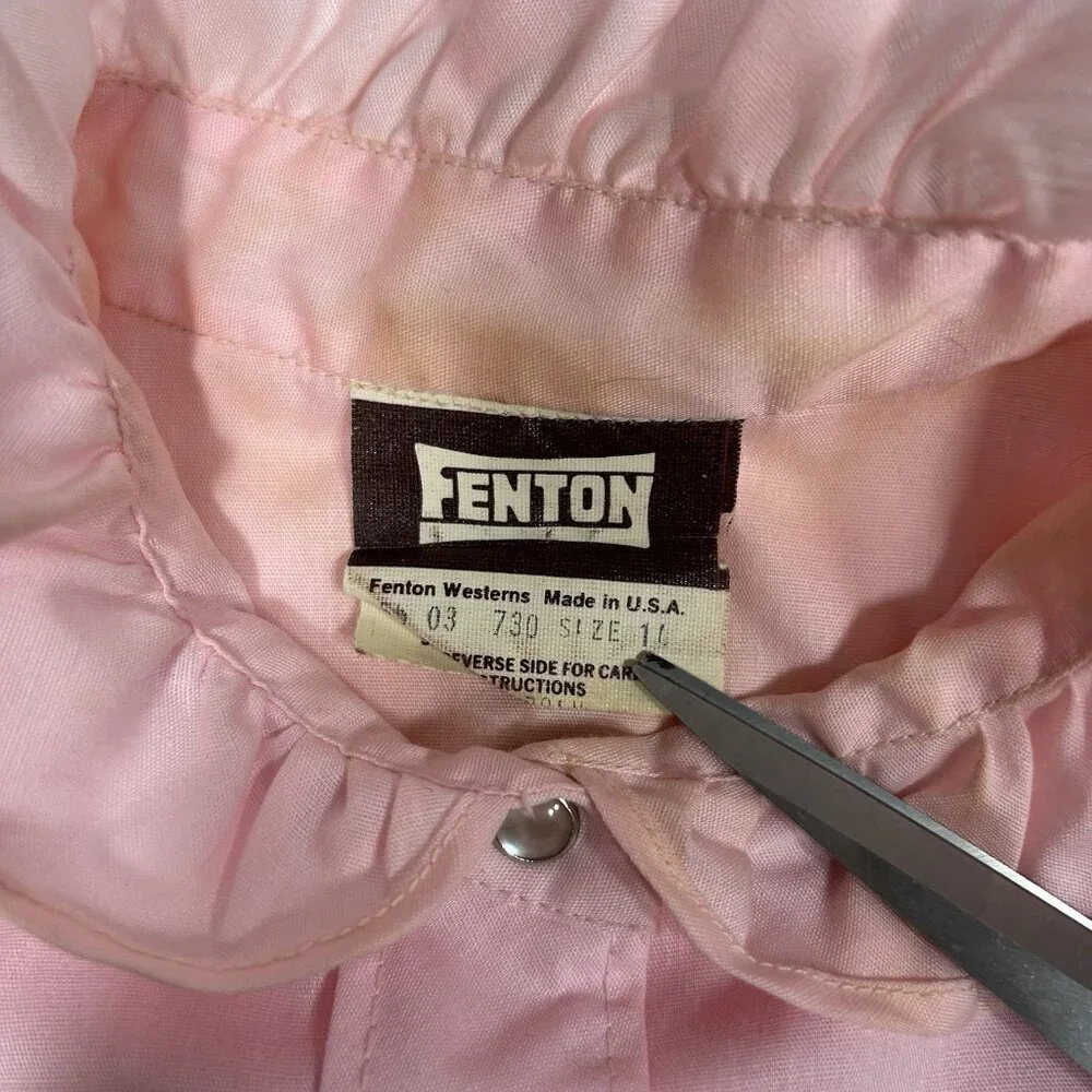 Vtg Fenton Western Women Prairiecore Ruffle Pearl Snap Shirt Top Pink Sz 14 Flaw - Picture 6 of 9